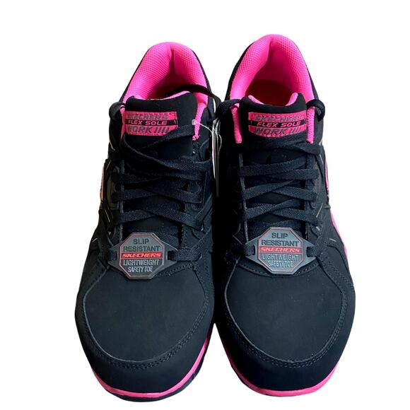 Skechers Women's Work Sneaker 11 Black Pink Alloy Toe Slip Resistant NEW - Picture 5 of 10